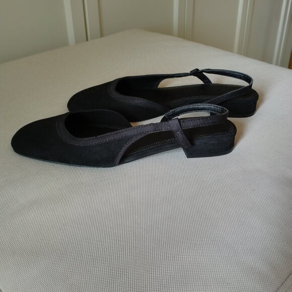 Black Vegan Suede low-heel slingback pumps, NEW size 9 fits small - Picture 3 of 14